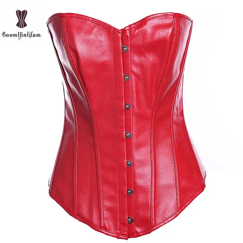 

Cheap Price Corset Wholesale Bustier Dropshipping Gorset Faux Leather Overbust Korset Plus Size Sexy Red Black Fish Boned Korse
