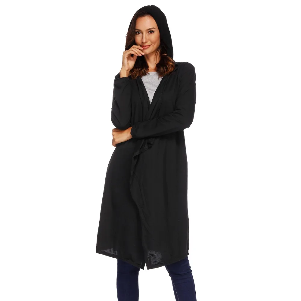 PGSD осень зима женская одежда Черный Простой Длинный рукав нерегулярный вязаный свитер карман с капюшоном средней длины кардиган женский