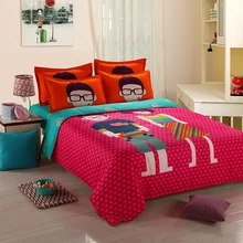 MEILUO Four-Piece Suit The Wedding Red Love Happiness Bedding Close Skin Cotton Activated Cartoon