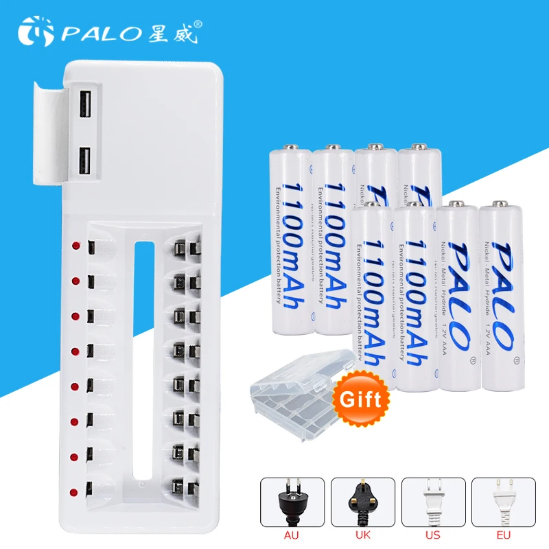 

New arrival PALO intelligent charger with led display for 1.2v nicd nimh rechargeable battery with 8pcs AAA 1.2v 1100mah bateria