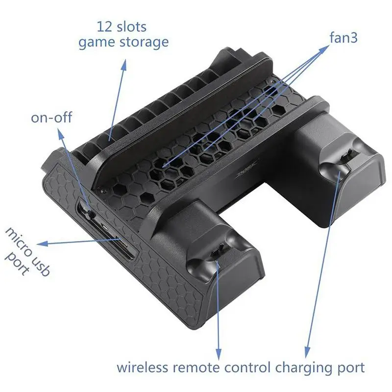 EastVita USB Hub вертикальная подставка с охлаждающим вентилятором и двумя контроллерами зарядная станция для PS4/PS4 Pro встроенный охлаждающий