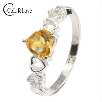 

Fashion silver citrine heart ring 6 mm natural VVS citrine silver ring 925 sterling silver yellow crystal jewelry birthday gift