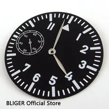 Классический 38,9 мм черный стерильные циферблат арабские цифры часы циферблат+ серебряными стрелками подходит для приблизительный срок поставки: 6497 ручной завод D55