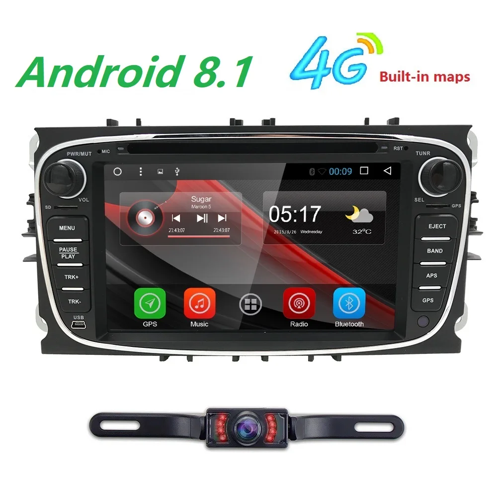 Cheap Hizpo 1G+16G Android 8.1 car dvd Navigation for focus ford mondeo ford kuga ford S-MAX C-MAX car radio GPS 1024*600 bluetooth 4G 2