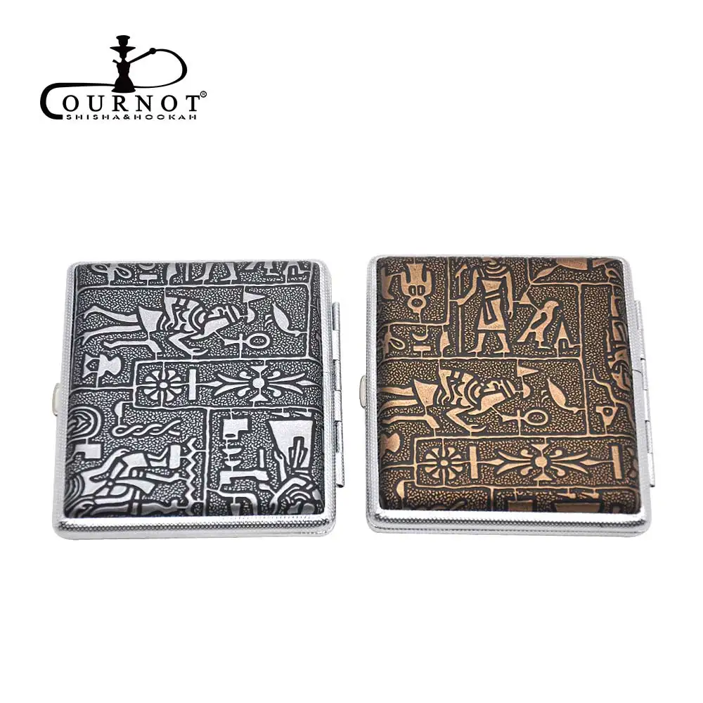 

COURNOT Ancient Egyptians Design PU Leather Cigarette Case Holding 14 Regular Size Cigarettes With 2 Flexible Bonds Tobacco Box