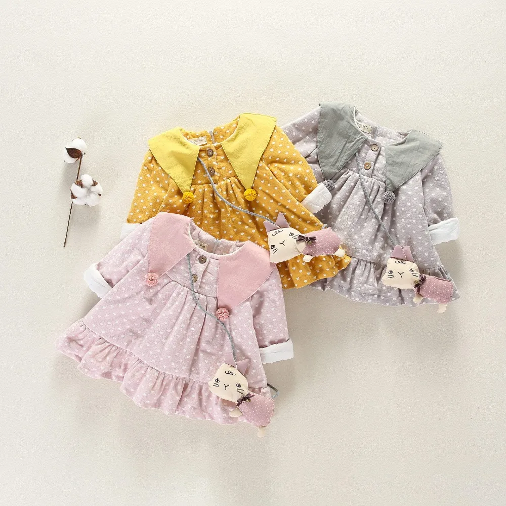 Детское осенне-зимнее бархатное платье-пачка принцессы в горошек с оборками и длинными рукавами для маленьких девочек Vestidos+ сумка, S7818