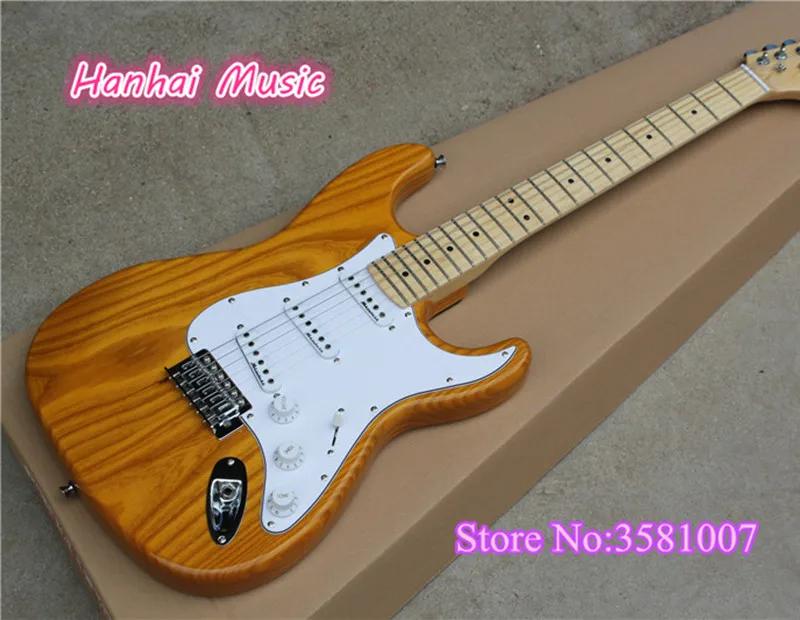 

6-String Electric Guitar,Ash wood Body with White Pickguard,3 Open Single Pickups,Maple Fingerboard with 22 Frets,can be Custom
