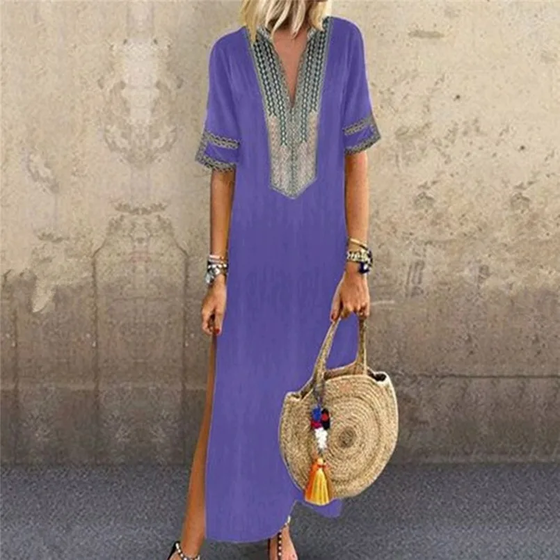 New Fashion Women Summer Sexy V-Neck Short Sleeve Folk-Custom Print Vintage Dress Elegant Ladies Casual Party Vestidos #4R09   (8)