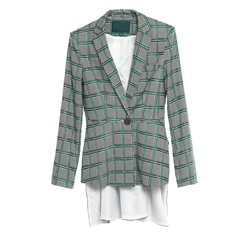 

[EWQ] Long Sleeve Plaid Irregular Loose Trend Coat Feminino Embroidered High Quality Slim Women Jacket 2019 Autumn New JQ212