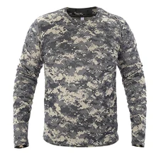 Мужская армейская тактическая камуфляжная футболка с длинным рукавом, Мужская Уличная быстросохнущая облегающая Базовая Спортивная футболка для охоты и бега