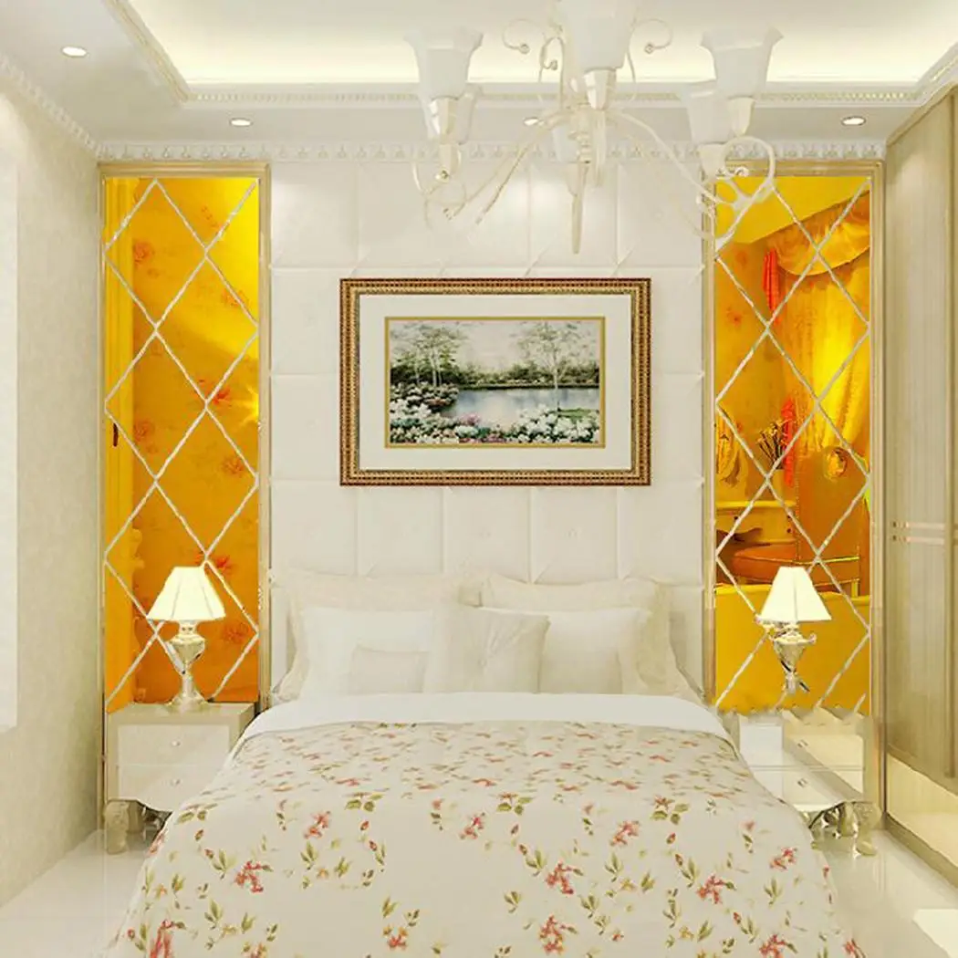 Closet etc Decoration Gold DIY Doors Acrylic Shape Decal Living Mirror Wall Walls Windows Bedroom 3D Diamond Room Sticker | Дом и сад