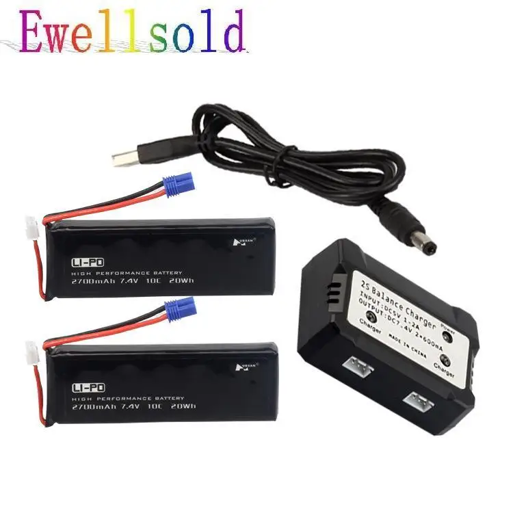 

Ewellsold 2 in 1 lipo battery 7.4V 2700mAh 10C Batteies*2 +Balance charger*1 for H501C rc Quadcopter Airplane drone Spare Parts