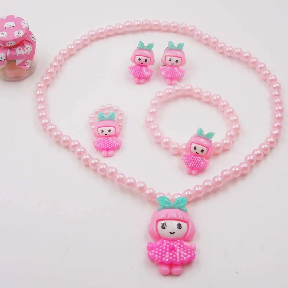 

Candy Color Children Cute Girl Necklace Jewelry Simulated Pearl Girl Kids Baby Stretch NecklaceSet Gj8