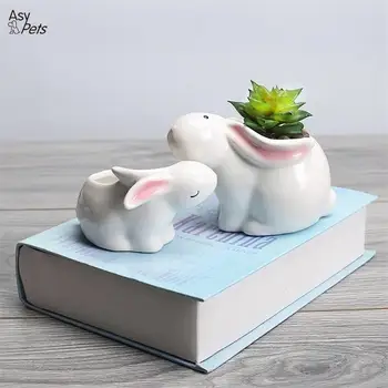 

Creative Ceramic Rabbits Flowerpot Simple Succulent Plant Container as Decorations-25