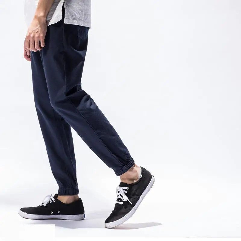 Mens Linen Cotton Capri Pants Summer Lightweight Slim Leg Casual Pants