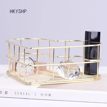 

HKYSHP Creative love heart-shaped golden wrought iron storage basket rose gold storage finishing basket school office supplies
