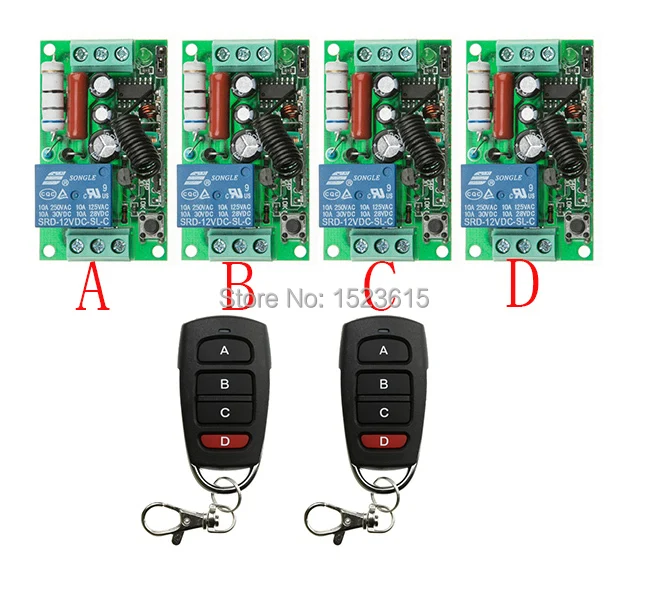2016 New AC220V 1CH 1Channe 10A RF wireless remote control switch System teleswitch 2X Transmitter + 4 X Receiver 315/433 MHZ |
