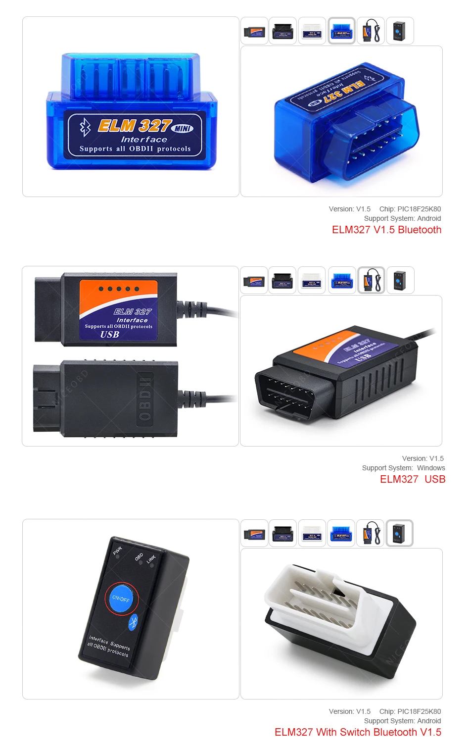 ELM327 V1.5 wifi/Bluetooth/USB PIC18F25K80 чип OBD2 диагностический считыватель кода Сканер Инструмент Мини ELM 327 для Android/iOS/Windows