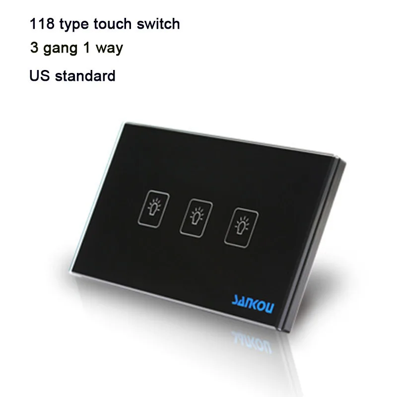 

US Standard Switch, 118 type Crystal Glass Panel wall touch Switch, white/black/gold Glass,free shipping 3 Gang 1 Way LED light