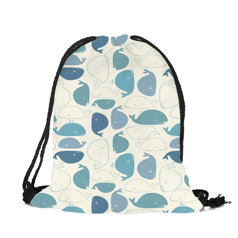 

2018 Fresh Geometry Animal Whale Bear Cactus Drawstring Backpack Women Girls School Work Casual Polyester Shopping String Bag