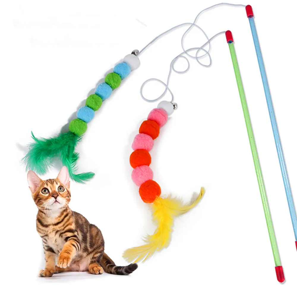 

1 pet toy with natural feather material 4 colors cat stick soft durable badminton bell cat toy pet supplies