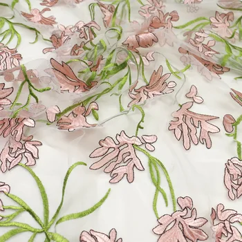 

2yards Mesh plant embroidered fabric dress fabrics width135cm