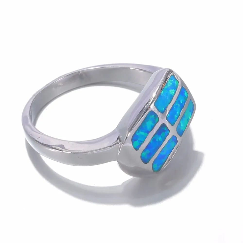 CiNily Created Blue Fire Opal Cubic Zirconia Silver Plated Wholesale for Women Jewelry Wedding Engagement Ring Size 6-9 OJ9304