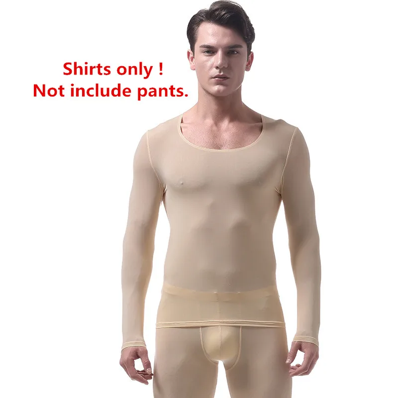 Men Underwear Super Thin Ice Silk Seamless Men Autumn Shirts U Pouch Bag Translucent Sexy Long Johns(not Include Pants)