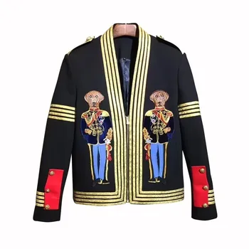

The Tide Singer Host Costume European Style C Studio Stage Wear Autumn Mens Wear Heavy Embroidery Small Suit Loose Coat Concerts
