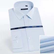 Новая коллекция Для мужчин платье саржа \ однотонная Рубашка Формальная деловая, общественная рубашки в классическом стиле, длинный рукав, не требует с низким содержанием железа Полосатые рубашки