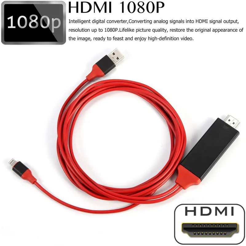 Plug Play кабель 2 м USB 8 Pin для Lightning IOS 11 к HDMI HDTV AV адаптер для iPhone X 8 7 7 Plus 6 6 Plus Зарядный Кабель-адаптер