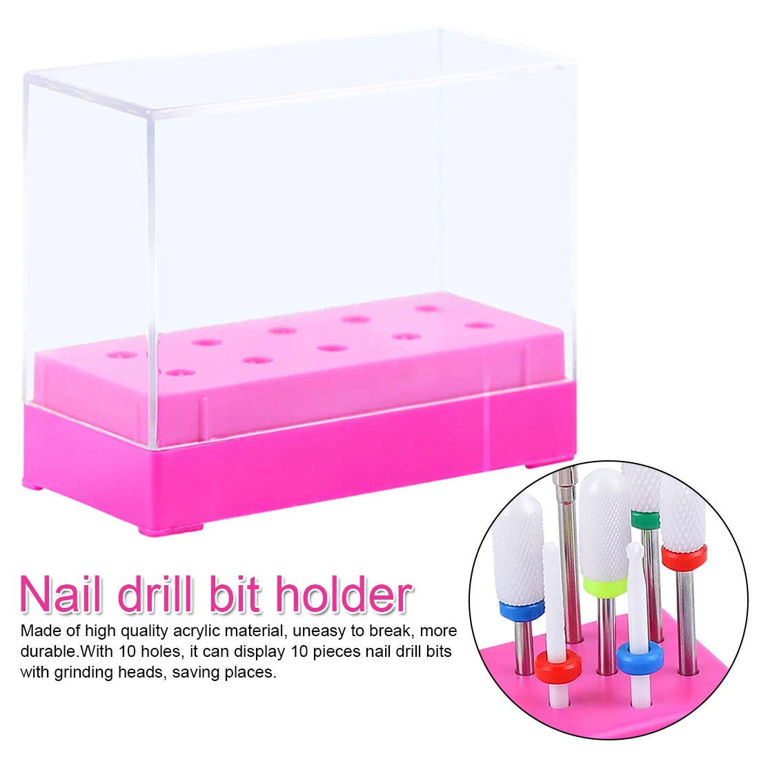 

1pcs Acrylic Nail Drill Bit Storage Box Empty Stand Display Container Nail Case Cutter Milling Machine Manicure Accessories