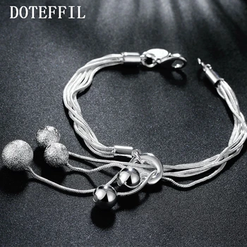 

DOTEFFIL 925 Sterling Silver Snake Chain Smooth Matte Beads Pendant Bracelet For Woman Charm Wedding Engagement Fashion Jewelry