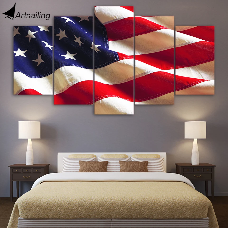 Buy HD printed 5 piece canvas art american flag usa