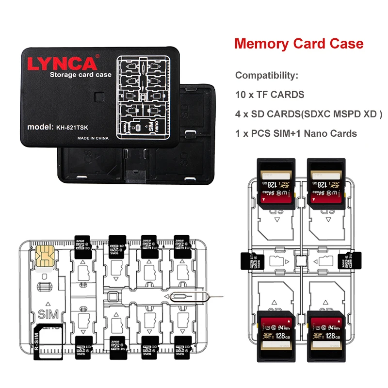 

Portable Memory Card Storage Case Organizer Memory Card Carrying Storage Box Holder for 4 SD SDHC SDXC Card 10 TF 1 SIM Card