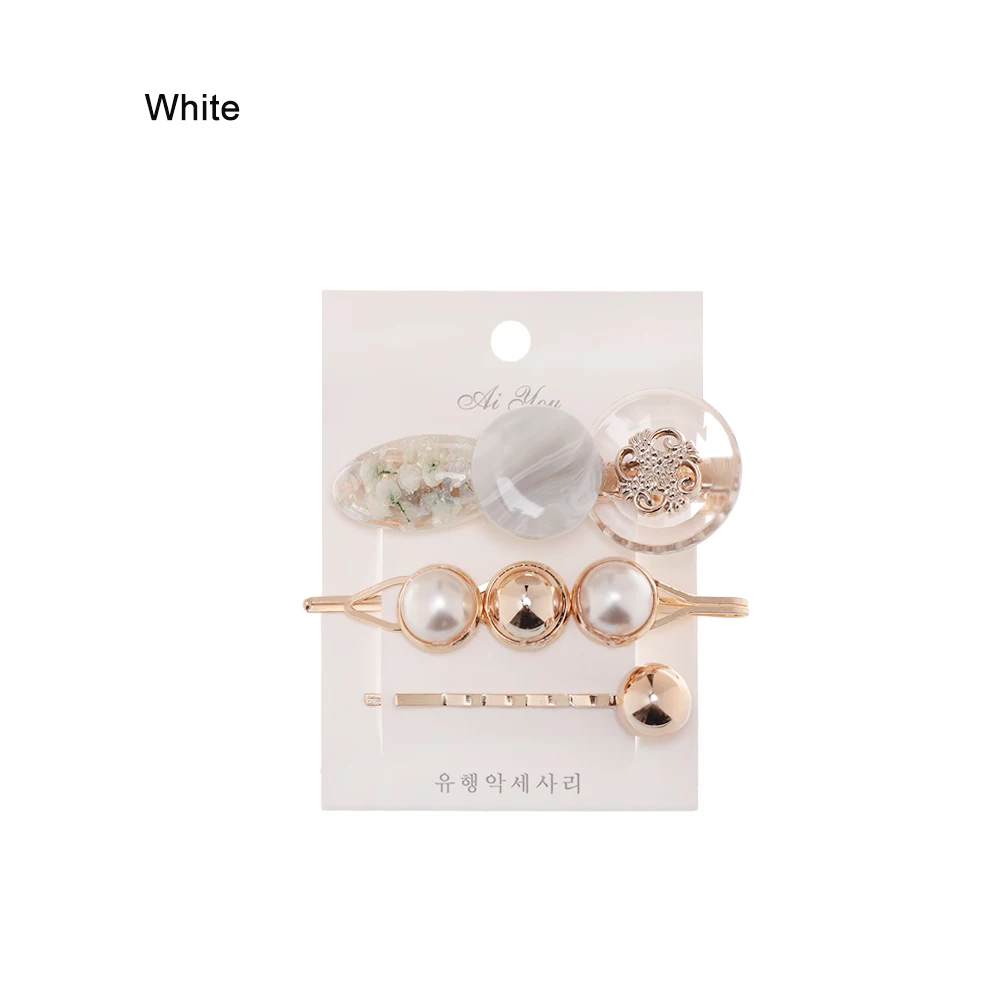 3PCS/Set Fashion Pearls Acetate Geometric Hair Clips For Women Girls Headband Sweet Hairpins Barrettes Hair Accessories Set - Цвет: 1