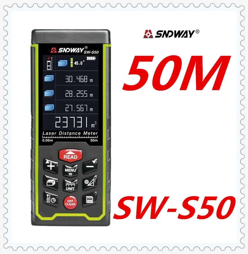 Лазер sndway distance mete лазерный дальномер цифровая Лента USB цветной дисплей Rechargeabel 50 м SW-S50