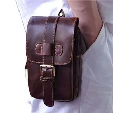 Retro Crazy Horse Genuine Leather Mens Waist Bag Travel Fanny Pack Belt Loops Hip Bum Bag Wallet Purses Phone Pouch