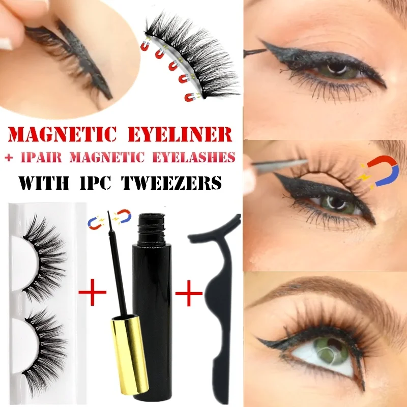 

1pc Magnetic Eyeliner with 1pair Magnetic Eyelashes with 1pc Tweezers Magnetic Eyeliner Magnetic Eyelashes Kit