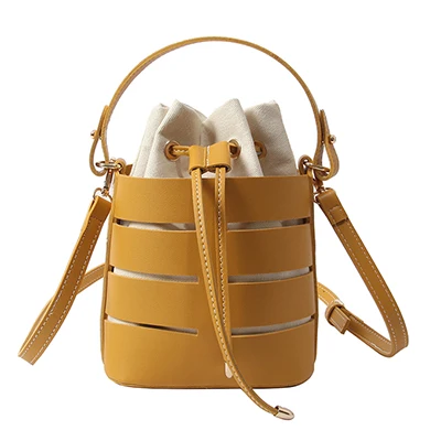 LEFTSIDE сумка-мешок на шнурке для женщин Мини-сумки через плечо из искусственной кожи женские сумки на плечо женские сумки чистый цвет - Цвет: Цвет: желтый