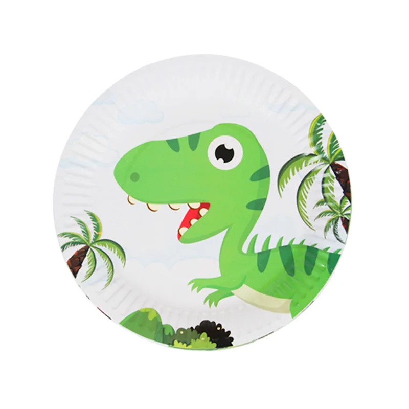 Одноразовые бумажные стаканчики с рисунком динозавра/тарелки/салфетки в джунглях, вечерние фольгированные шары для украшения на первый день рождения - Цвет: plate 10pcs