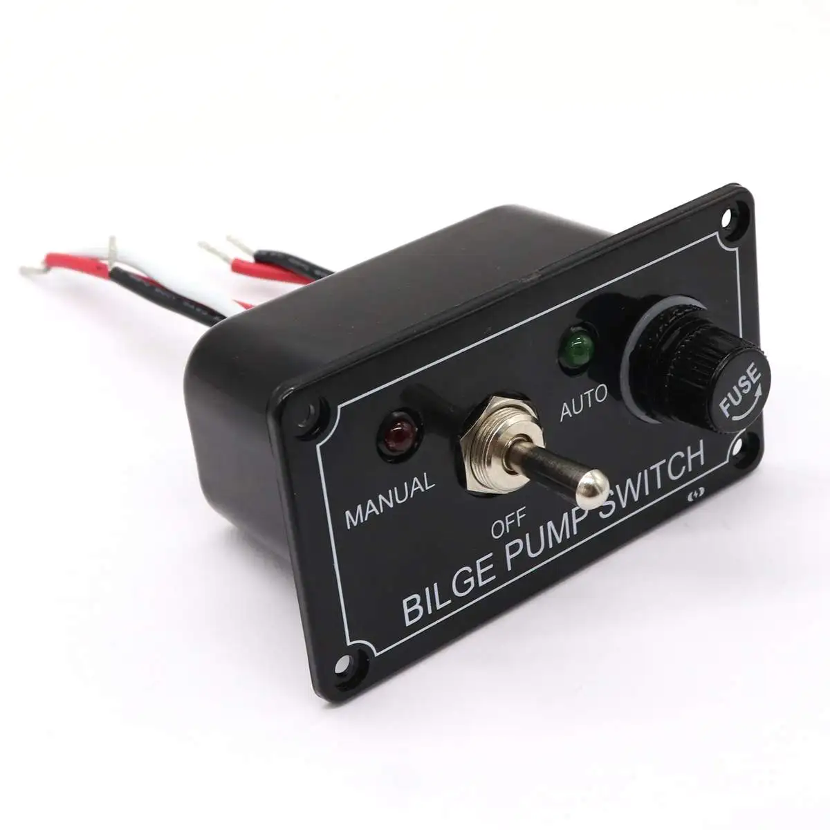 

DC 12V LED Indicator Bilge Pump Switch Panel with Fuse Housing 3 Way Toggle Switch Panel Manual-Off-Auto for RV Marine Boat