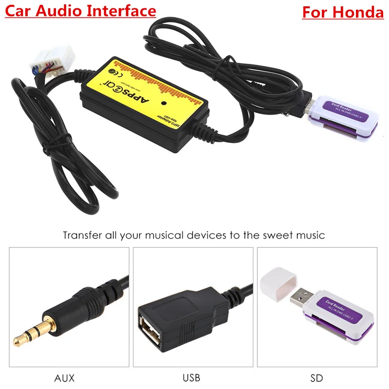 

DC 12V Car Audio Interface MP3 USB / SD Adapter Connect Digital CD Changer for Honda