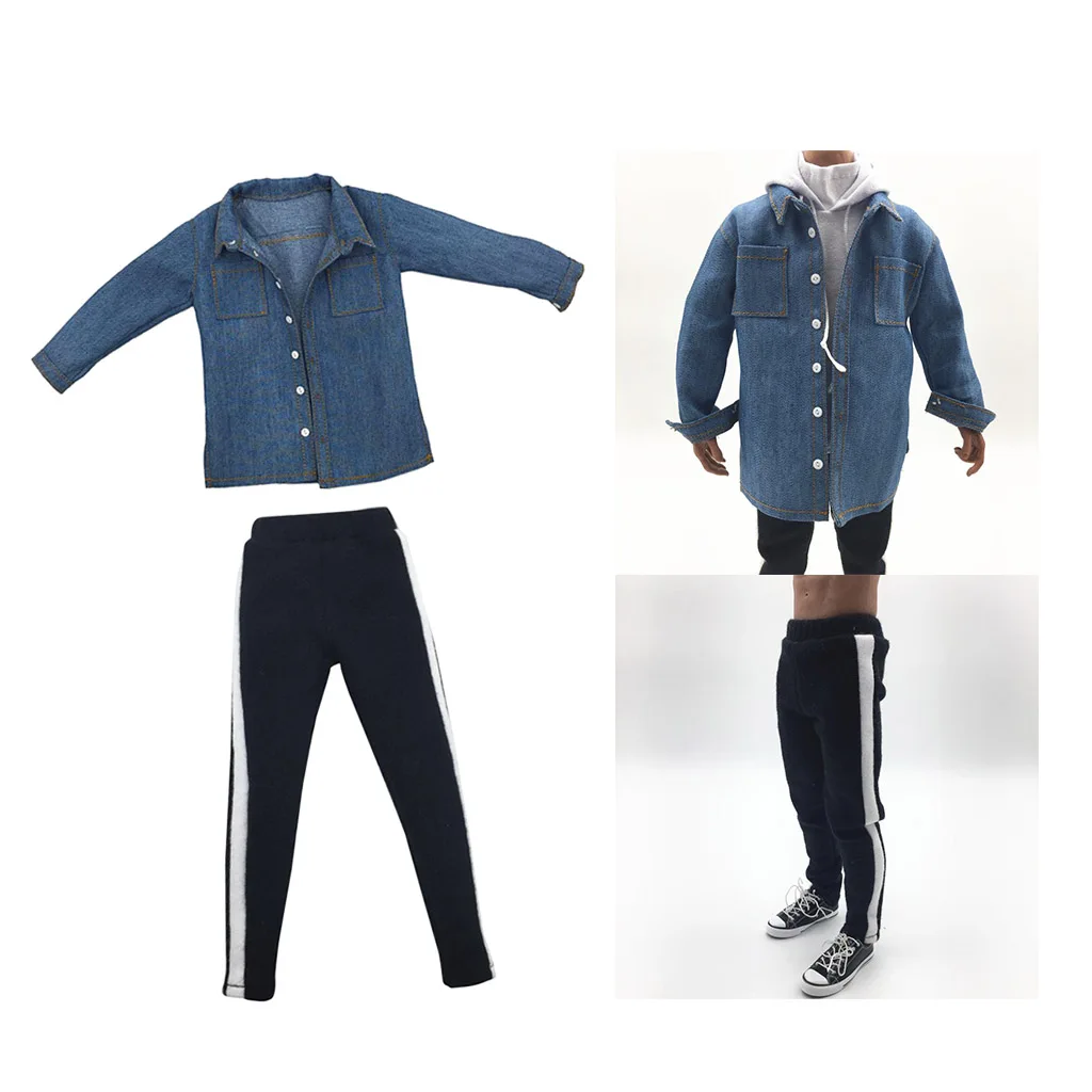1:6 Men Side-striped Pants + Shirt Coat Cloth for 12inch Figure Doll Toys