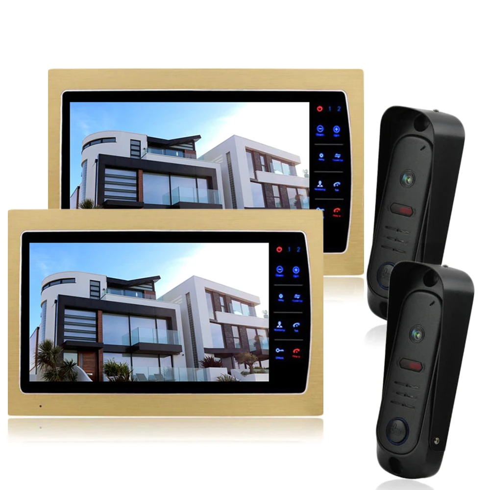 

Homefong 10 Inch Color Video Door Phone Bell Intercom System Kit Alloy Weatherproof Cover Camera 1200 tvl Golden HOT SALE 2V2