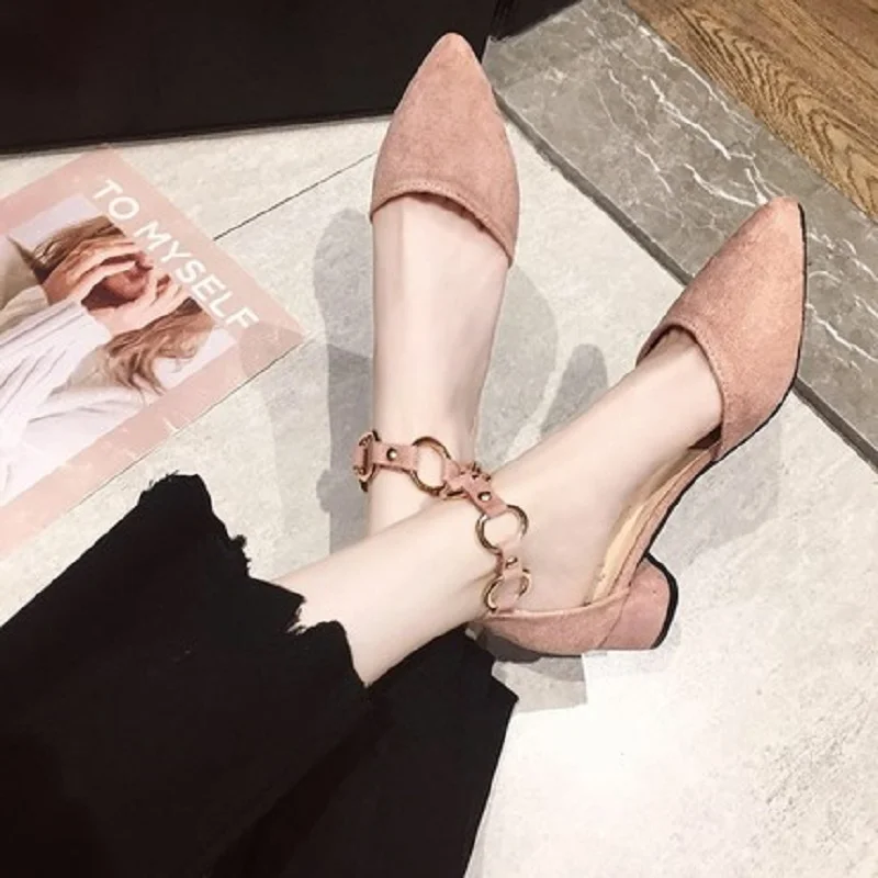 

French girl high heels female 2019 spring and summer new evening evening shoes wild thick with heel net red pointed single shoes