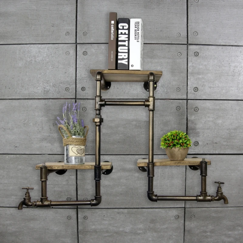 1PC Vintage Industrial Iron font b Pipes b font Wall Mounted Wood Bookshelves Living Room Decorating