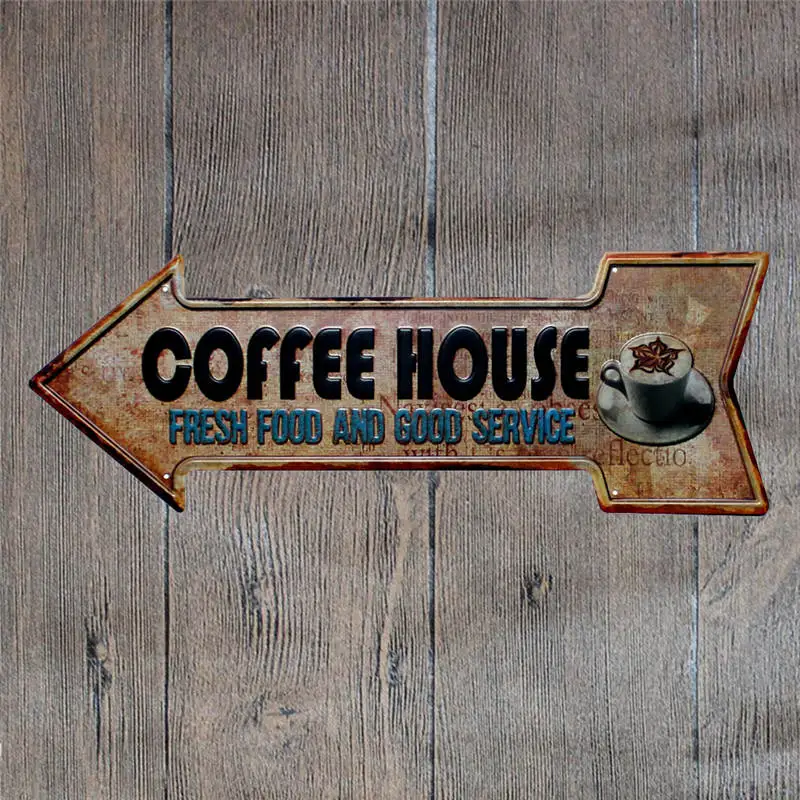  Retro Arrow Shaped Metal Tin Signs Exit Open Signboard Hanging Welcome Sign Garage Bar Coffee Beer 