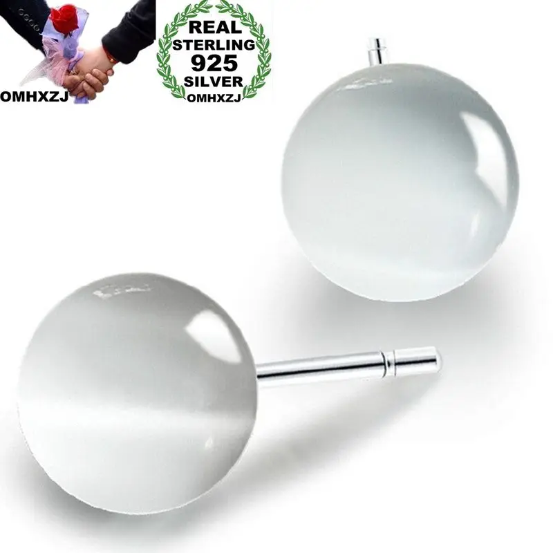 

OMHXZJ Wholesale European Fashion Woman Girl Party Wedding Gift White Opal Balls Zircon 925 Sterling Silver Stud Earrings EA89