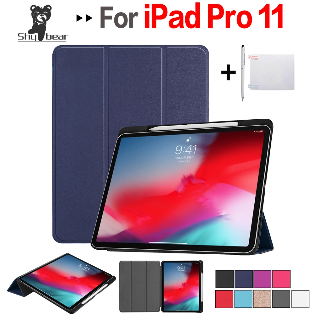 

PU Leather Case for Apple New IPad Pro 11 2018 A1979 with Pen-slot Protective Tablet Cover Case Auto Wake/sleep + Gift